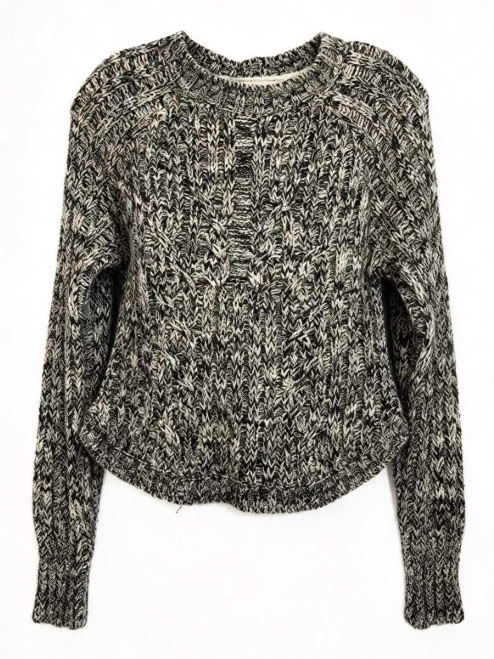Sirens Black White Marled Chunky Cable Knit Curved Hem Crop Sweater XS